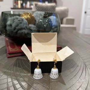 Vintage Avon Genuine Porcelain Bell Earring Set - gold - circa 1993, Pierced!